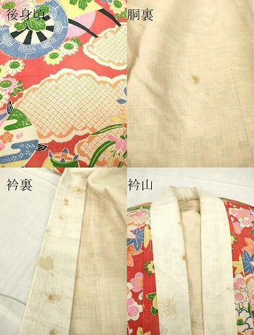 平和屋着物●アンティーク　大正ロマン　長襦袢　袷　御所車花文　正絹　逸品　DABC3270az