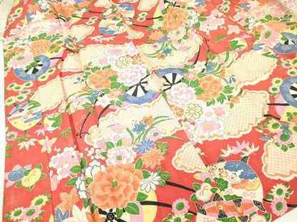 平和屋着物●アンティーク　大正ロマン　長襦袢　袷　御所車花文　正絹　逸品　DABC3270az
