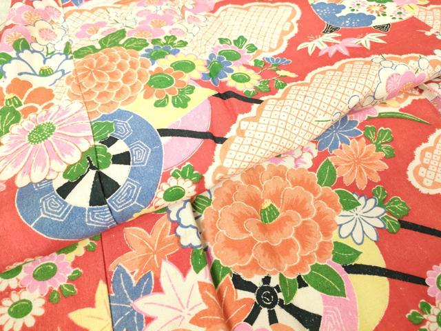 平和屋着物●アンティーク　大正ロマン　長襦袢　袷　御所車花文　正絹　逸品　DABC3270az