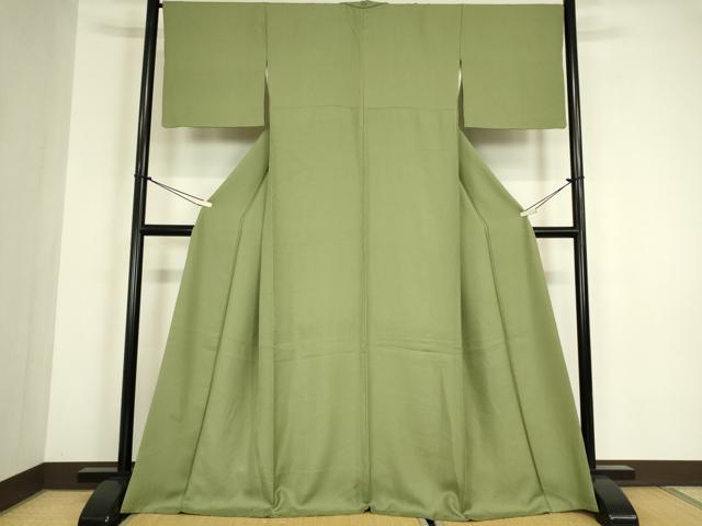 平和屋着物●上質な色無地　霞地紋　山葵色　鈴乃屋扱い　正絹　逸品　DABC3284az