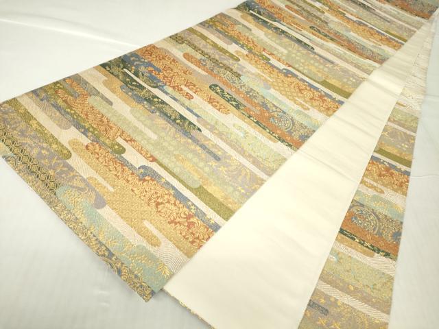 平和屋着物▼六通柄袋帯　霞吉祥文　金糸　正絹　逸品　DABC3288az