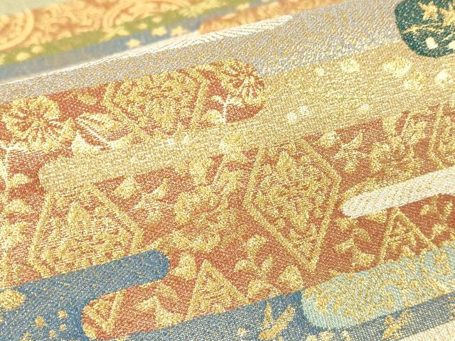 平和屋着物▼六通柄袋帯　霞吉祥文　金糸　正絹　逸品　DABC3288az