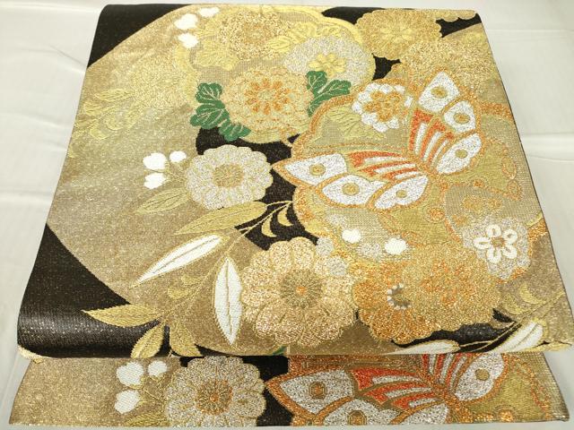 平和屋着物▼六通柄袋帯 吉祥花蝶文 金銀糸 正絹 逸品 DABC3293az