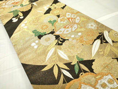 平和屋着物▼六通柄袋帯 吉祥花蝶文 金銀糸 正絹 逸品 DABC3293az