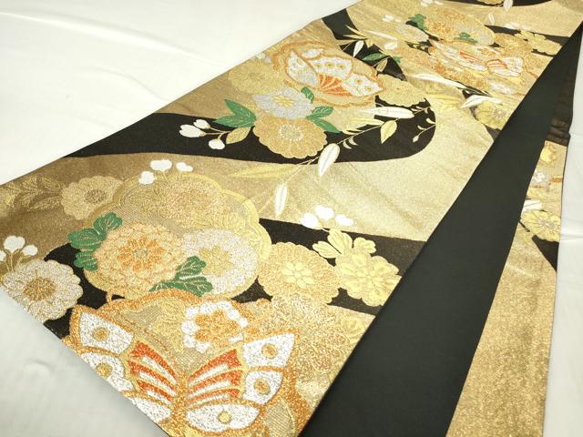 引箔 金銀糸 正絹 逸品 平和屋着物◎西陣 六通柄袋帯 笹の葉文 平和屋