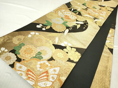 平和屋着物▼六通柄袋帯 吉祥花蝶文 金銀糸 正絹 逸品 DABC3293az