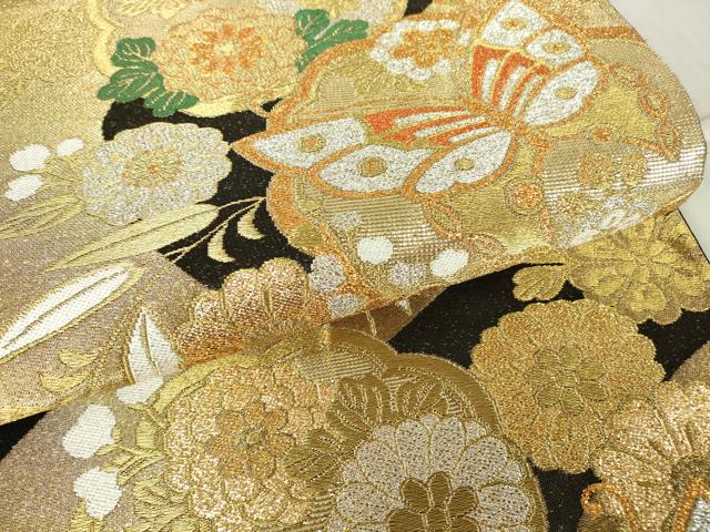 平和屋着物▼六通柄袋帯 吉祥花蝶文 金銀糸 正絹 逸品 DABC3293az