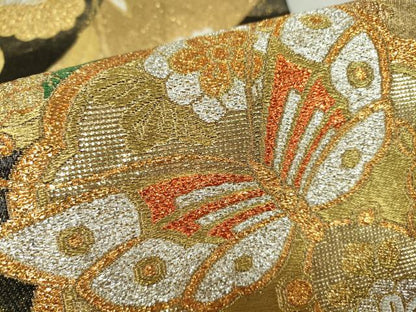 平和屋着物▼六通柄袋帯 吉祥花蝶文 金銀糸 正絹 逸品 DABC3293az