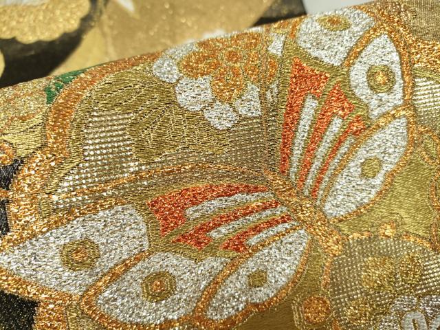 平和屋着物▼六通柄袋帯 吉祥花蝶文 金銀糸 正絹 逸品 DABC3293az