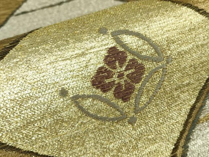 平和屋着物▼六通柄袋帯 武田菱取七宝文 金銀糸 正絹 逸品 DABC3312az