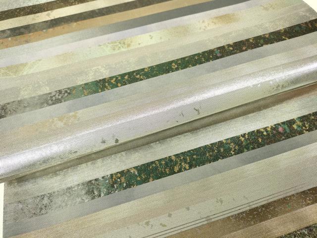 平和屋着物▼六通柄袋帯 横段文 金銀彩 正絹 逸品 DABC3322az