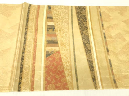 平和屋着物▼太鼓柄袋帯 螺鈿箔 横段文 金彩 正絹 逸品 DABC3326az