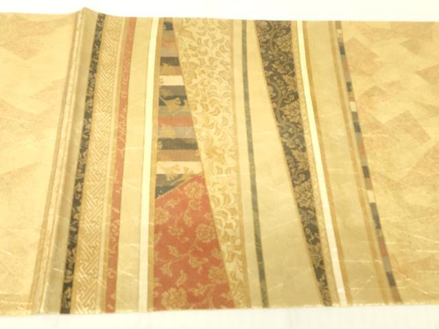 平和屋着物▼太鼓柄袋帯 螺鈿箔 横段文 金彩 正絹 逸品 DABC3326az