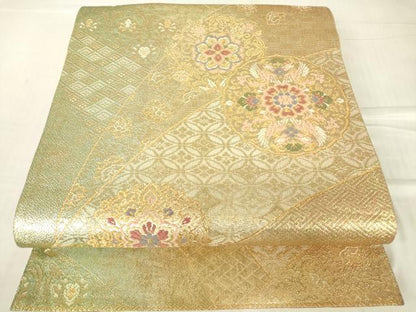 平和屋着物▼六通柄袋帯 正倉院花鳥文 金糸 正絹 逸品 DABC3334az