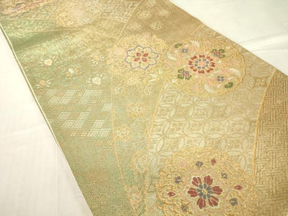 平和屋着物▼六通柄袋帯 正倉院花鳥文 金糸 正絹 逸品 DABC3334az