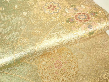 平和屋着物▼六通柄袋帯 正倉院花鳥文 金糸 正絹 逸品 DABC3334az