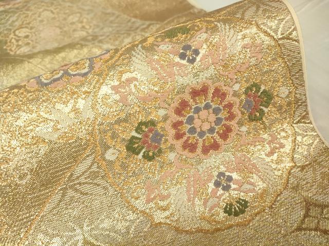 平和屋着物▼六通柄袋帯 正倉院花鳥文 金糸 正絹 逸品 DABC3334az