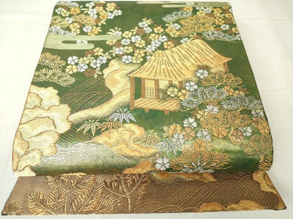 平和屋着物▼六通柄袋帯 茶屋辻風景松文 金銀糸 正絹 逸品 DABC3375az