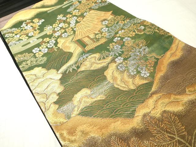 平和屋着物▼六通柄袋帯 茶屋辻風景松文 金銀糸 正絹 逸品 DABC3375az