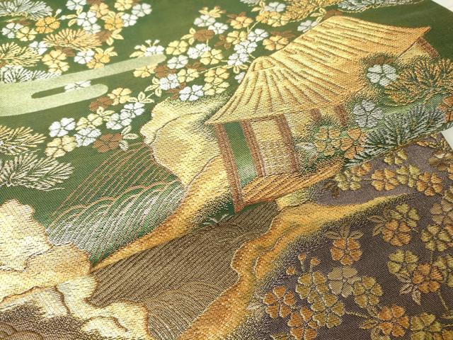 平和屋着物▼六通柄袋帯 茶屋辻風景松文 金銀糸 正絹 逸品 DABC3375az