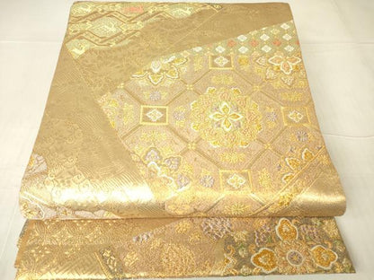 平和屋着物▼六通柄袋帯　正倉院名物裂花文　金糸　正絹　逸品　DABC3395az