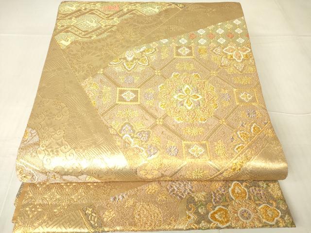 平和屋着物▼六通柄袋帯　正倉院名物裂花文　金糸　正絹　逸品　DABC3395az