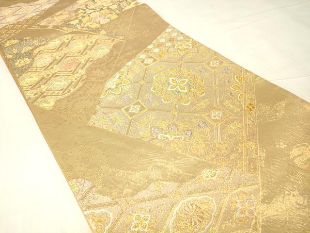 平和屋着物▼六通柄袋帯　正倉院名物裂花文　金糸　正絹　逸品　DABC3395az