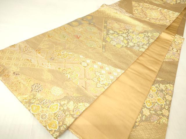 平和屋着物▼六通柄袋帯　正倉院名物裂花文　金糸　正絹　逸品　DABC3395az