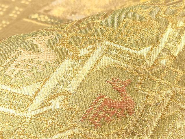 平和屋着物▼六通柄袋帯　正倉院名物裂花文　金糸　正絹　逸品　DABC3395az