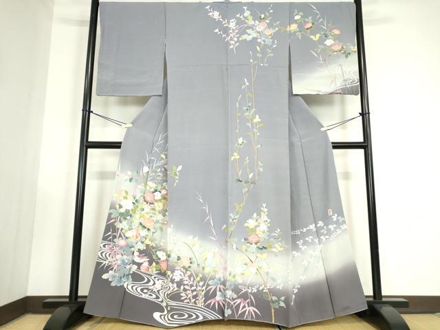 平和屋着物●訪問着　友禅　作家物　鴛鴦花文　暈し染め　正絹　逸品　DABC3406az