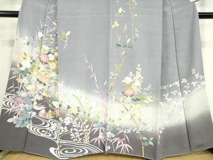 平和屋着物●訪問着　友禅　作家物　鴛鴦花文　暈し染め　正絹　逸品　DABC3406az