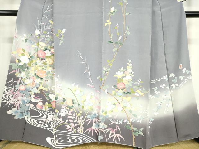 平和屋着物●訪問着　友禅　作家物　鴛鴦花文　暈し染め　正絹　逸品　DABC3406az