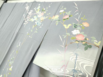 平和屋着物●訪問着　友禅　作家物　鴛鴦花文　暈し染め　正絹　逸品　DABC3406az