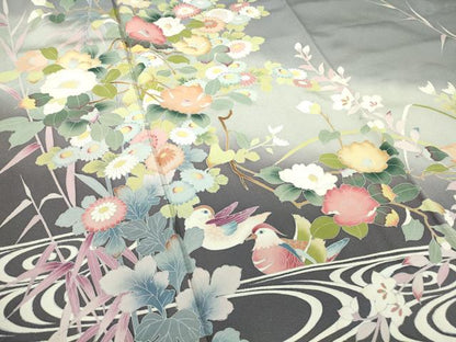 平和屋着物●訪問着　友禅　作家物　鴛鴦花文　暈し染め　正絹　逸品　DABC3406az