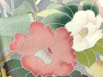 平和屋着物●訪問着　友禅　作家物　鴛鴦花文　暈し染め　正絹　逸品　DABC3406az