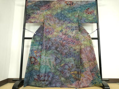 平和屋着物●訪問着　絞り　辻が花　金彩　金通し地　正絹　逸品　DABC3408az