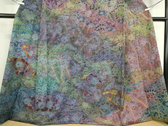 平和屋着物●訪問着　絞り　辻が花　金彩　金通し地　正絹　逸品　DABC3408az