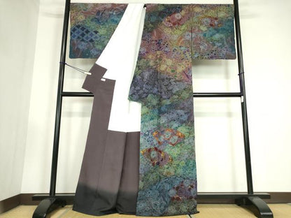 平和屋着物●訪問着　絞り　辻が花　金彩　金通し地　正絹　逸品　DABC3408az