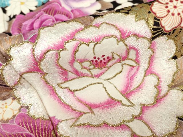 平和屋着物●豪華振袖　刺繍　ラインストーン　花尽くし　金彩　正絹　逸品　DABC3409az