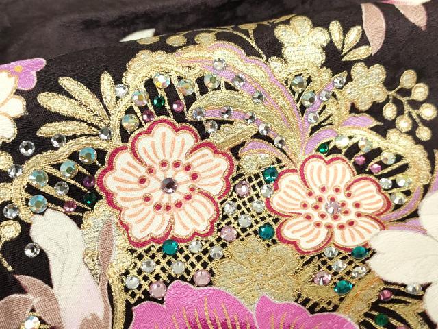 平和屋着物●豪華振袖　刺繍　ラインストーン　花尽くし　金彩　正絹　逸品　DABC3409az