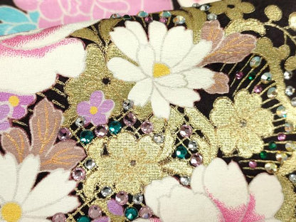 平和屋着物●豪華振袖　刺繍　ラインストーン　花尽くし　金彩　正絹　逸品　DABC3409az