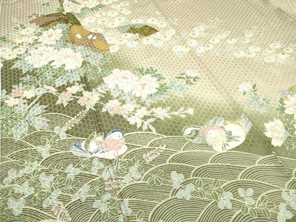 平和屋着物●訪問着　鴛鴦扇面花文　暈し染め　金彩　正絹　逸品　DABC3412az