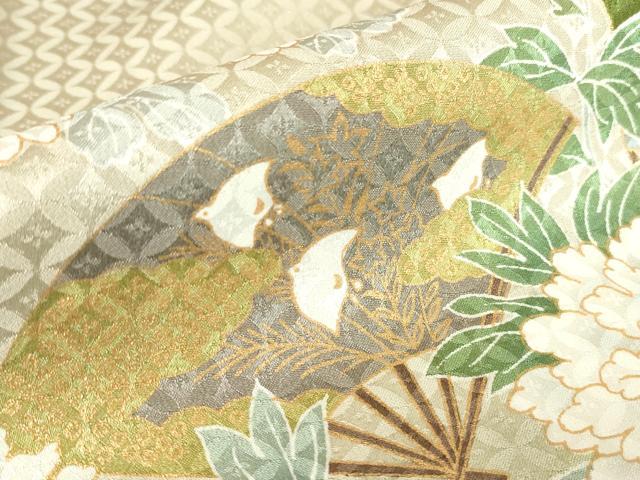 平和屋着物●訪問着　鴛鴦扇面花文　暈し染め　金彩　正絹　逸品　DABC3412az