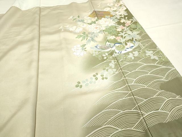 平和屋着物●訪問着　鴛鴦扇面花文　暈し染め　金彩　正絹　逸品　DABC3412az