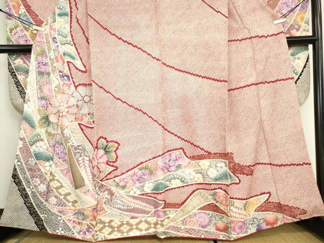 平和屋着物●訪問着　駒刺繍　ふくれ織　束ね熨斗花文　金彩　正絹　逸品　DABC3413az