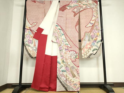 平和屋着物●訪問着　駒刺繍　ふくれ織　束ね熨斗花文　金彩　正絹　逸品　DABC3413az