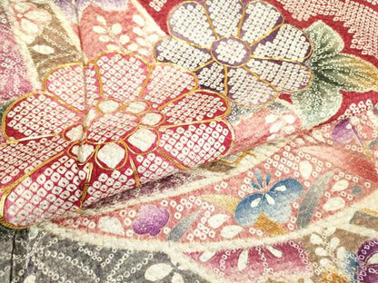 平和屋着物●訪問着　駒刺繍　ふくれ織　束ね熨斗花文　金彩　正絹　逸品　DABC3413az
