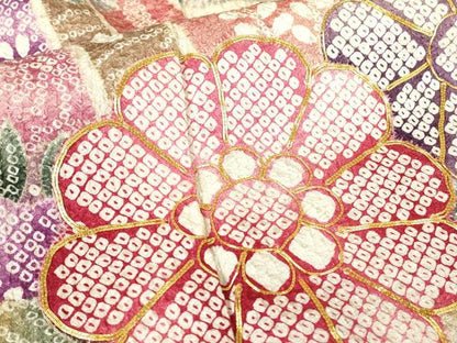 平和屋着物●訪問着　駒刺繍　ふくれ織　束ね熨斗花文　金彩　正絹　逸品　DABC3413az