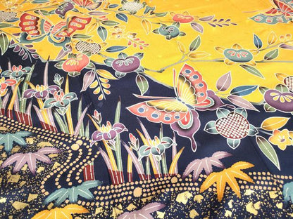 平和屋着物●豪華振袖　舞蝶吉祥花文　型染　金彩　正絹　逸品　DABC3414az