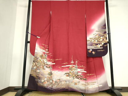 平和屋着物●豪華振袖　駒刺繍　山車　暈し染め　金彩　京都きもの友禅扱い　正絹　逸品　DABC3415az